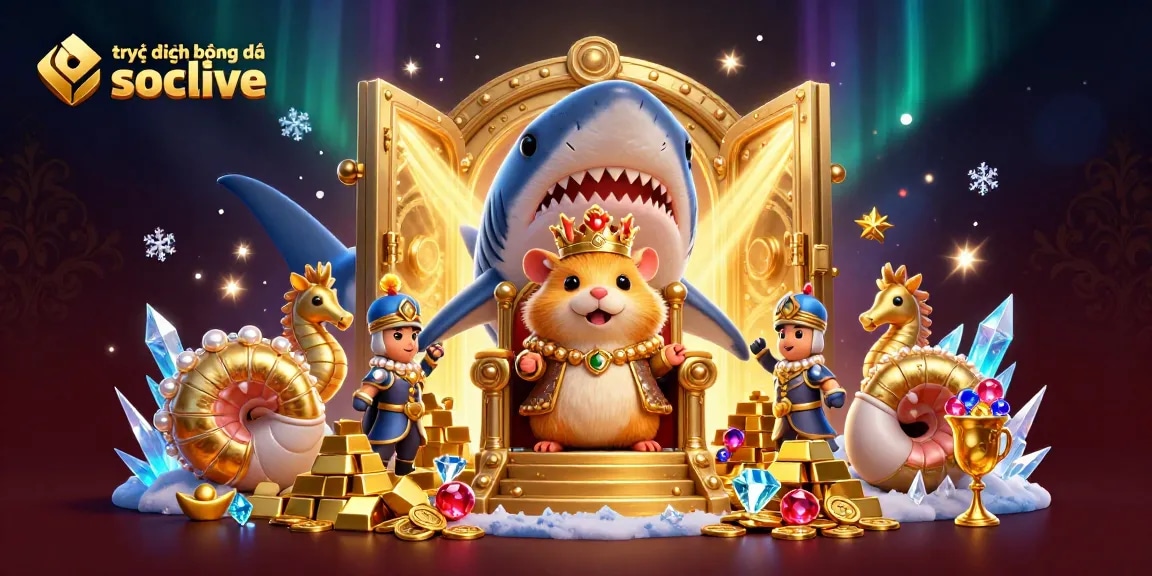 Experience the excitement of trực tiếp bóng đá socolive with a lively 3D casino scene featuring a hamster king and treasure.