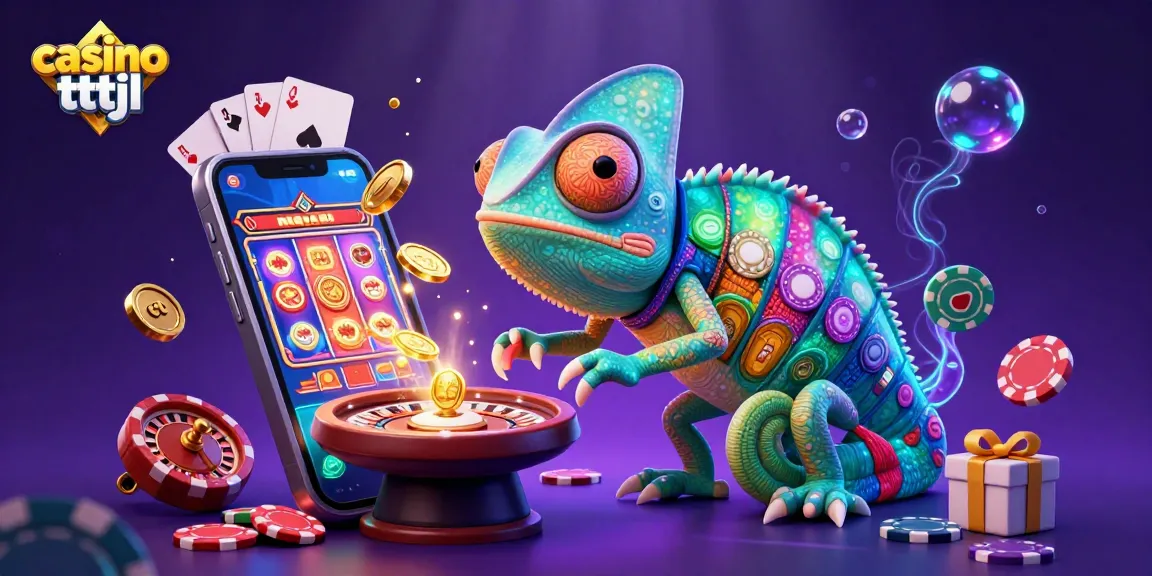 Experience the vibrant energy of casino tttjl with a chameleon casino owner amidst dynamic game elements.