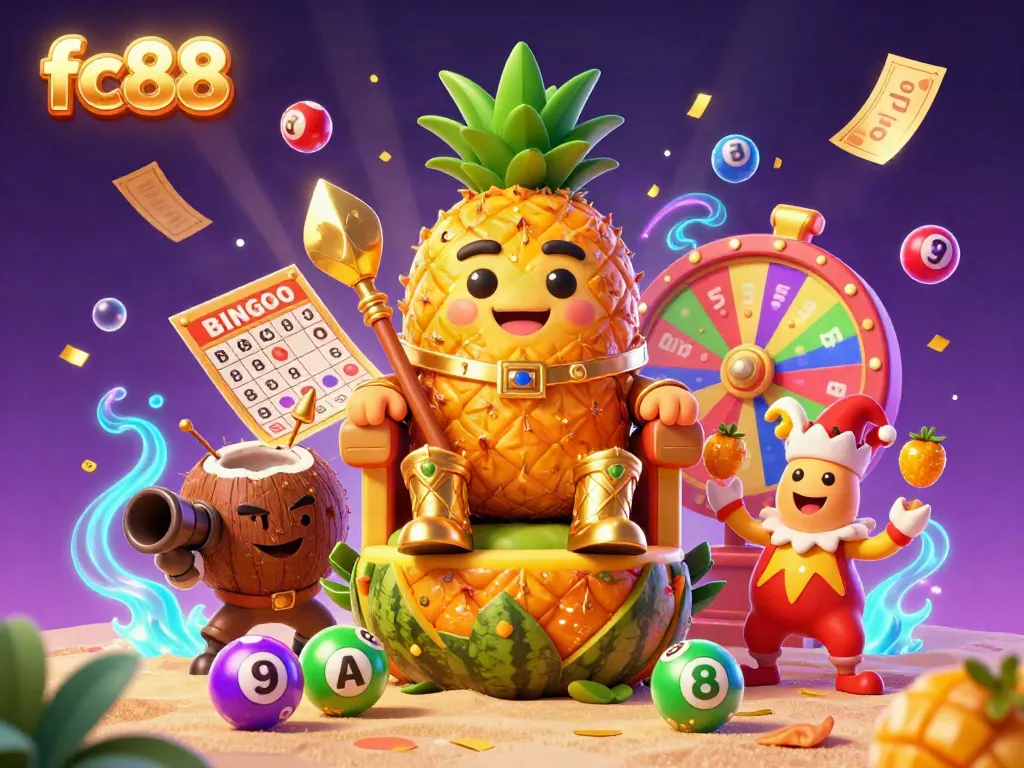 Experience winning big at fc88 with a vibrant beach casino illustration featuring colorful games and fun elements.