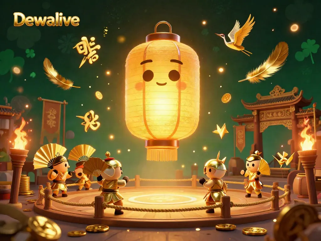 Dewalive menampilkan perpaduan karakter beruntung dan unsur kasino yang kaya dalam gambar 3D.