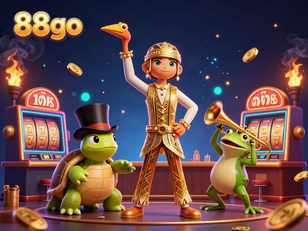 Experience the casino thrill with 88go's captivating gaming scene featuring cartoon characters.