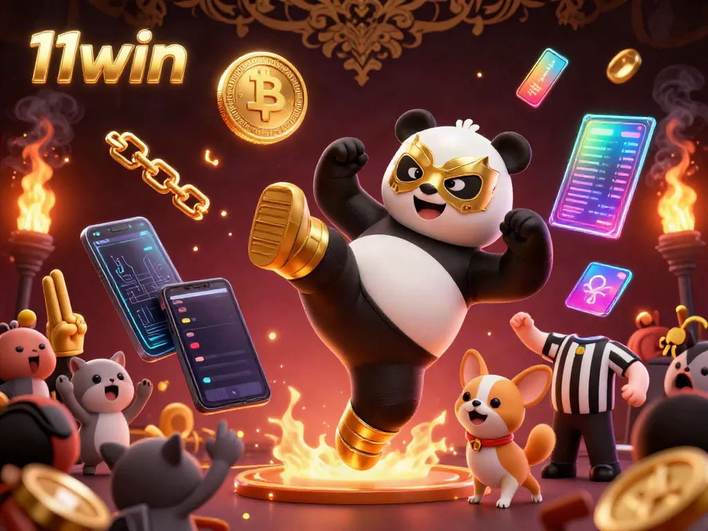Experience thrilling action with 11win's exciting casino games in a vibrant scene featuring a panda wrestler.