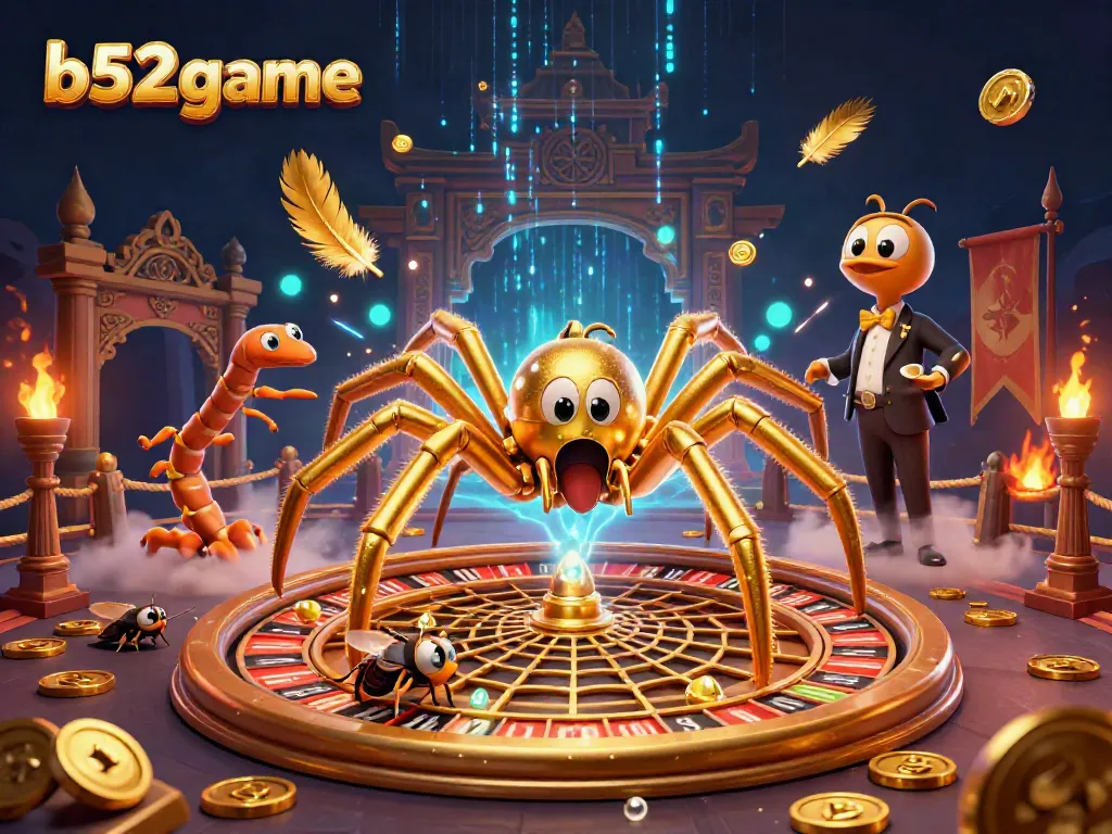 Engage with the thrilling b52 game as a fly bets nervously in a grand roulette scene.