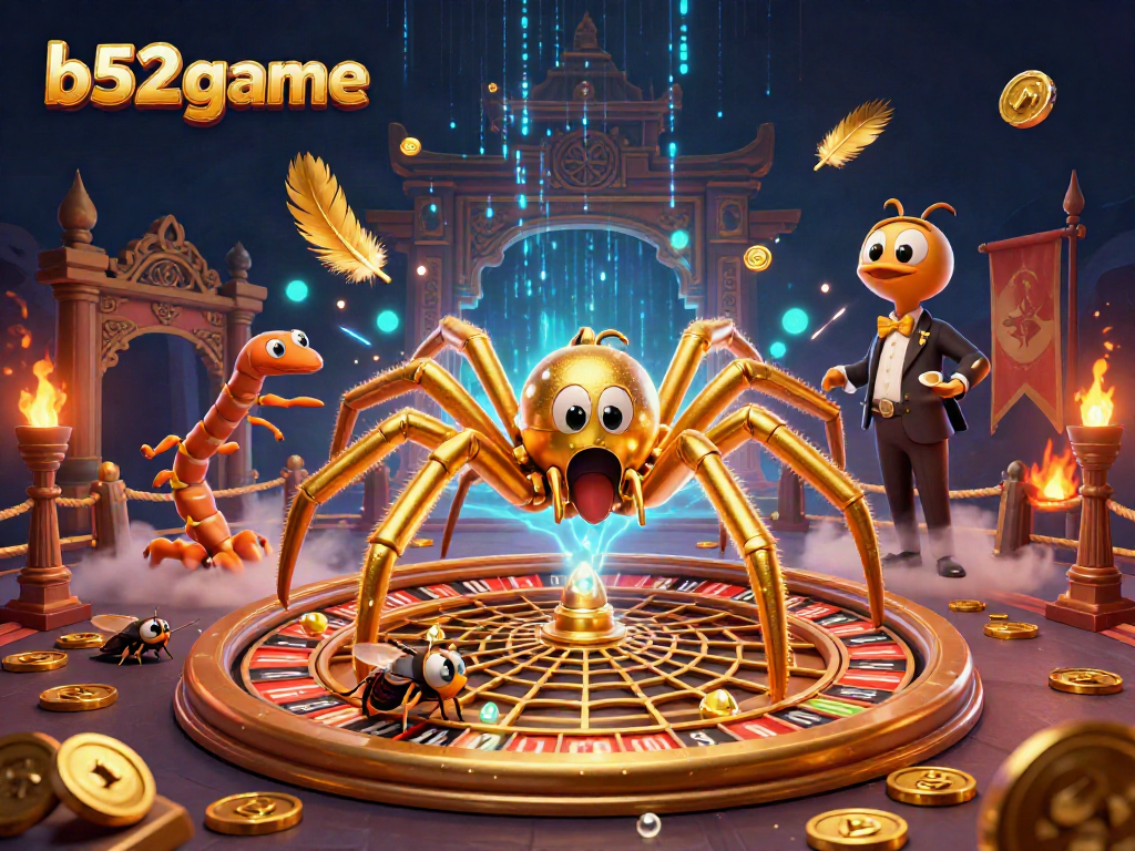 Engage with the thrilling b52 game as a fly bets nervously in a grand roulette scene.