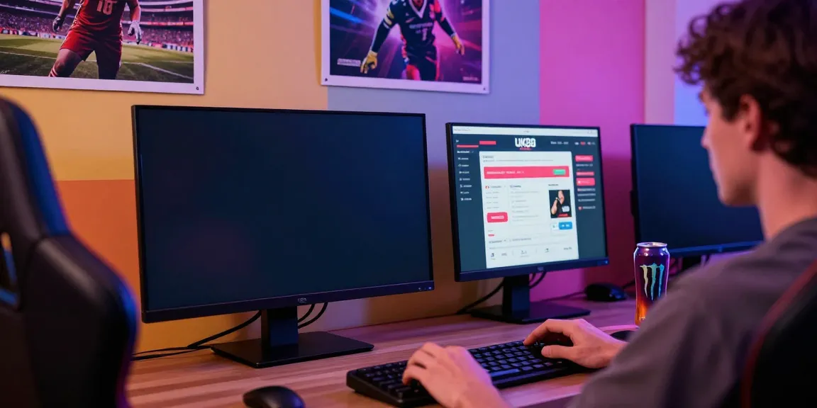 Engaged player exploring UK88's online betting platform in a cozy gaming setup.
