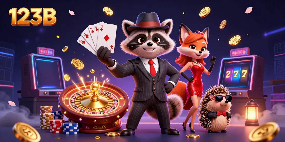 Experience thrilling gaming with 123B's captivating casino art featuring a raccoon in action.