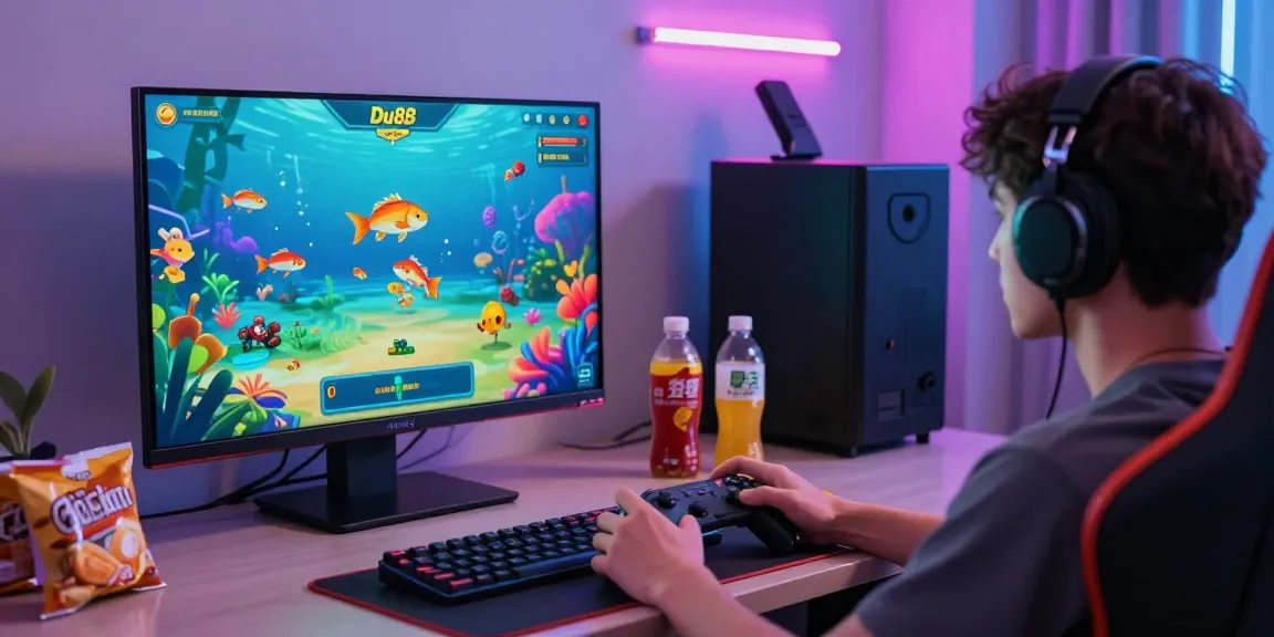 Player immersed in the Du88 gaming experience while fishing in an underwater-themed game.