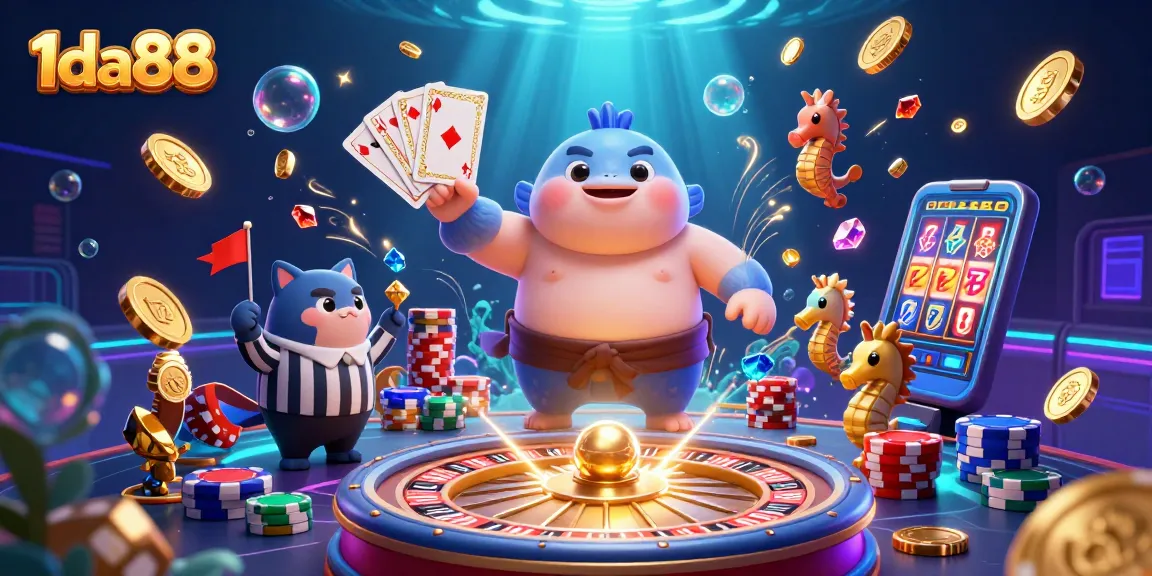 Experience 1da88's vibrant underwater casino with a puffed fugu and dynamic gaming elements.