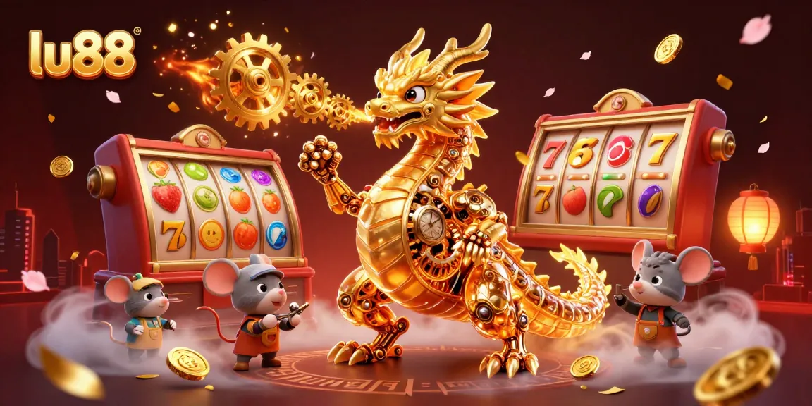 Experience thrilling spins at lu88 with a golden dragon in an immersive casino environment.