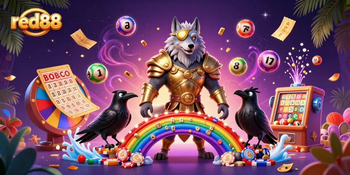 Experience the thrill of red88 with vibrant lottery balls and dynamic casino elements.